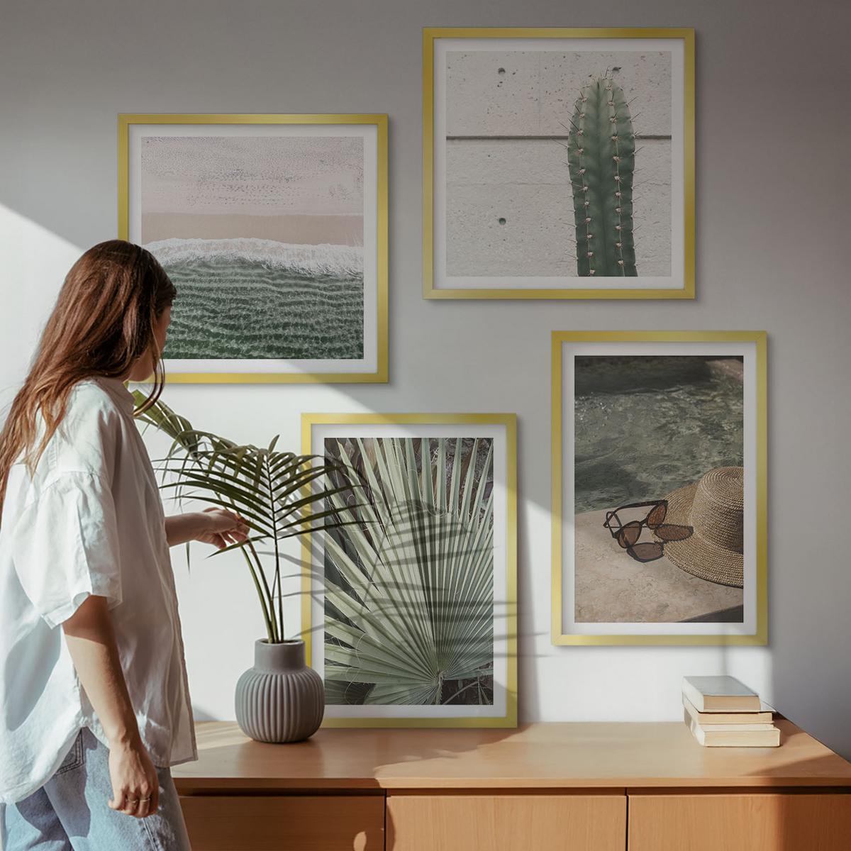 BILDER SET 4er Set - 50x50 cm & 40x60 cm Goldrahmen - Zubehör für tropische Pflanzen - Goldfarben, Kunststoff (50/50cm) - TULUP