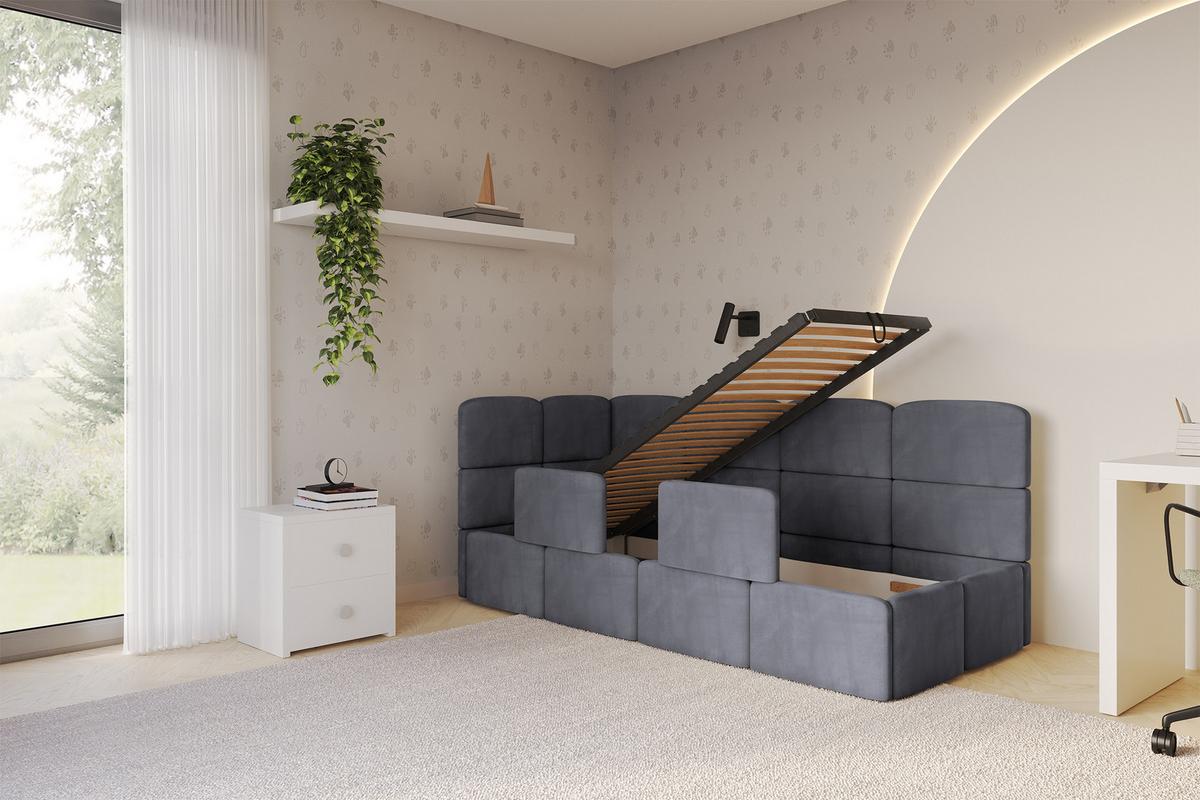 EINZELLBETT Jugendbett mit Bettkasten und Matratze H3/H4, Rechts - KIVY 80x200 Dunkelgrau - Titanfarben, Holzwerkstoff/Textil (80/200cm) - ALTDECOR