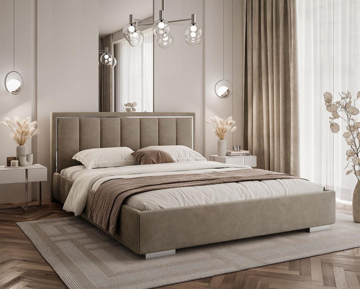 POLSTERBETT AURELIA SILVER mit Stauraum und Metallrahmen 120x200 French Velvet 656 - Beige, Textil (120/200cm) - Lookway