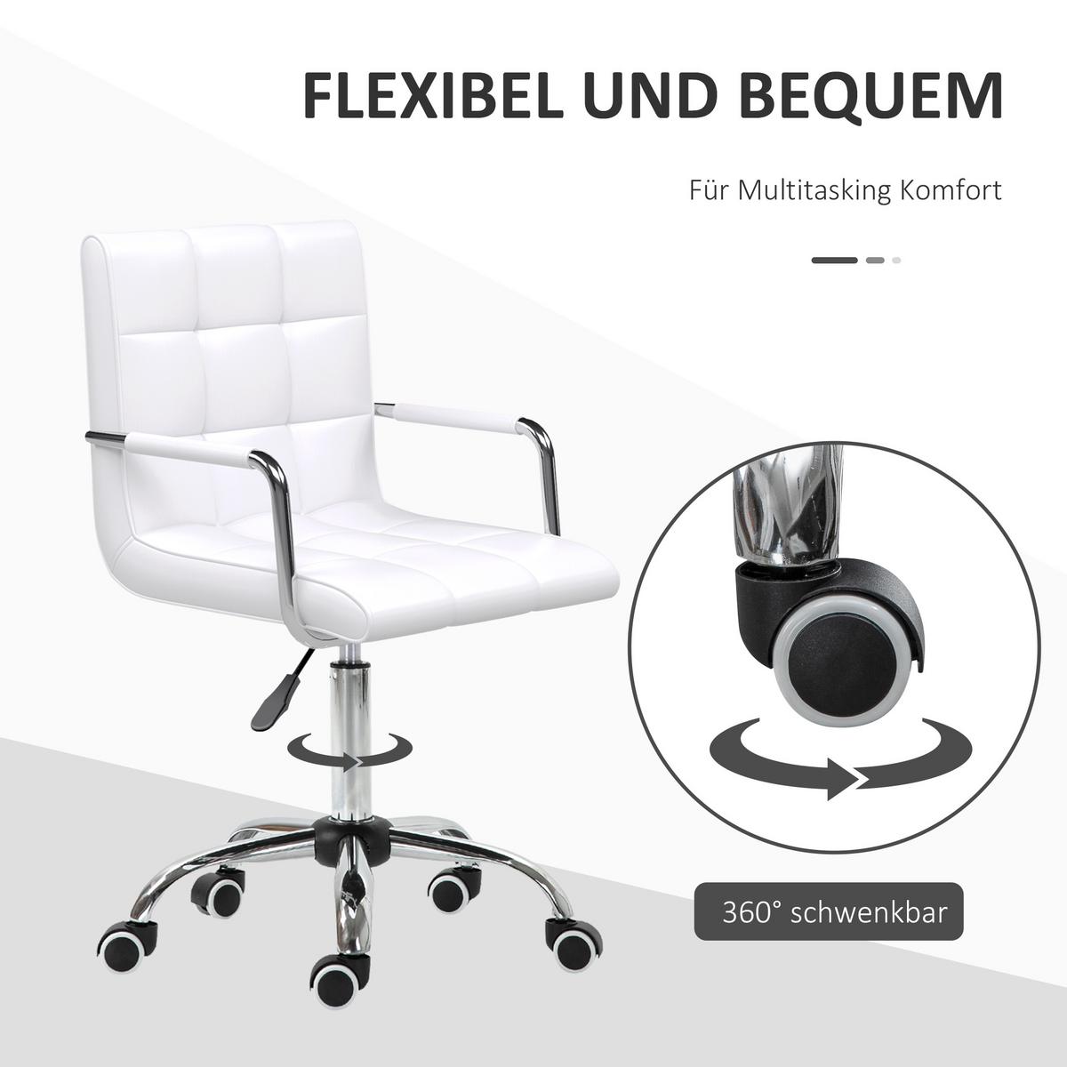 BÜROSTUHL Drehstuhl Rollhocker Drehhocker Arbeitshocker Stuhl Sessel Weiß - Weiß, Kunststoff (54/99/52.5cm) - HOMCOM