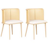 ESSZIMMERSTUHL 2er-Set Metall heller Holzfarbton/beige Kobuk - Hellbraun/Beige, Metall (52/75/46cm) - Beliani