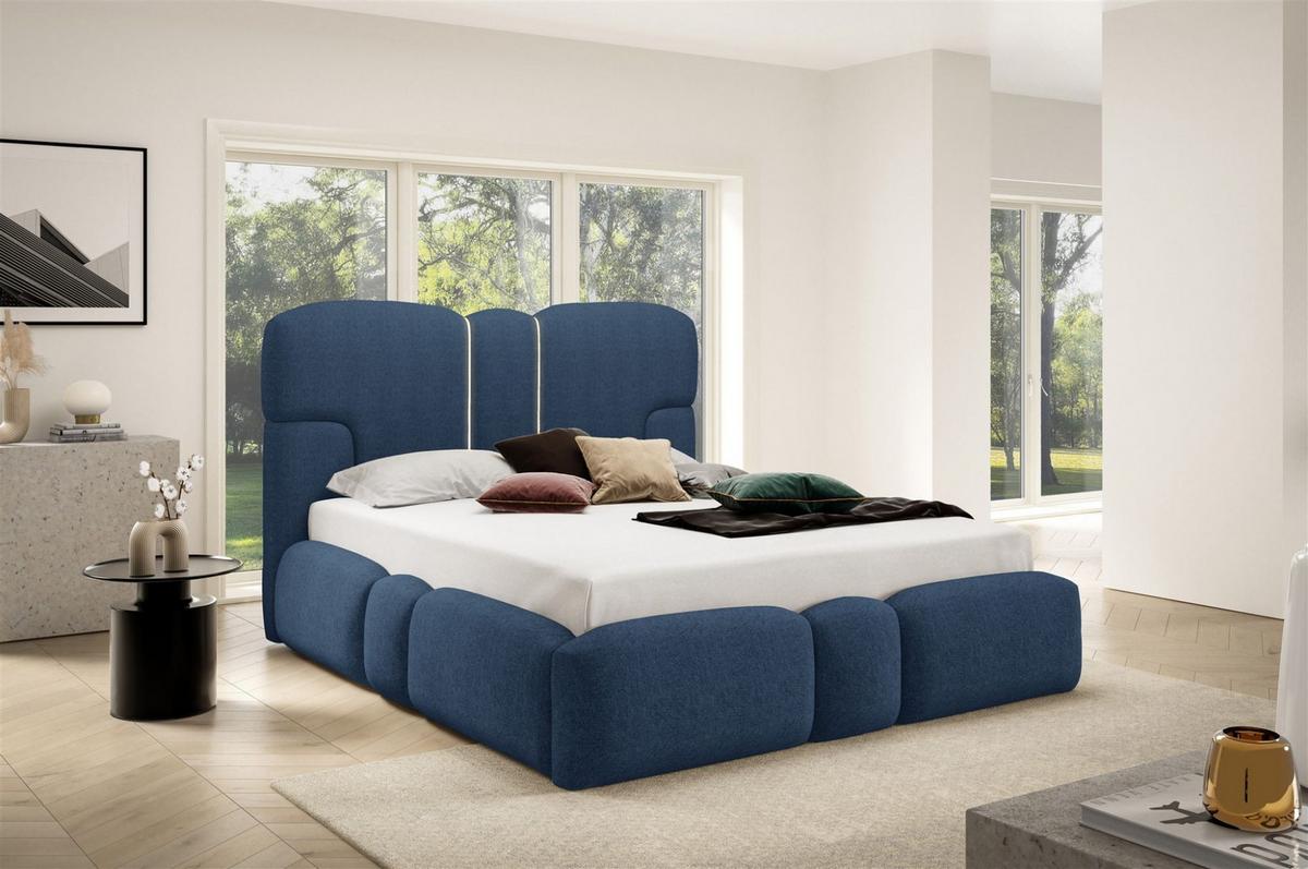 POLSTERBETT Jordan - Blau, Holzwerkstoff/Textil (180/200cm) - Fun Möbel