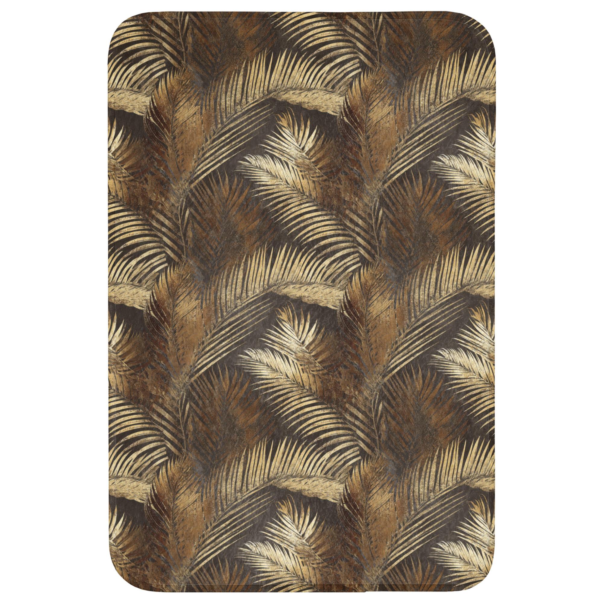 BADEMATTE Tropisch - Blätter - Gold Rutschfest 60x90 cm - Dunkelbraun/Goldfarben, Textil (60/90cm) - OnlyWow