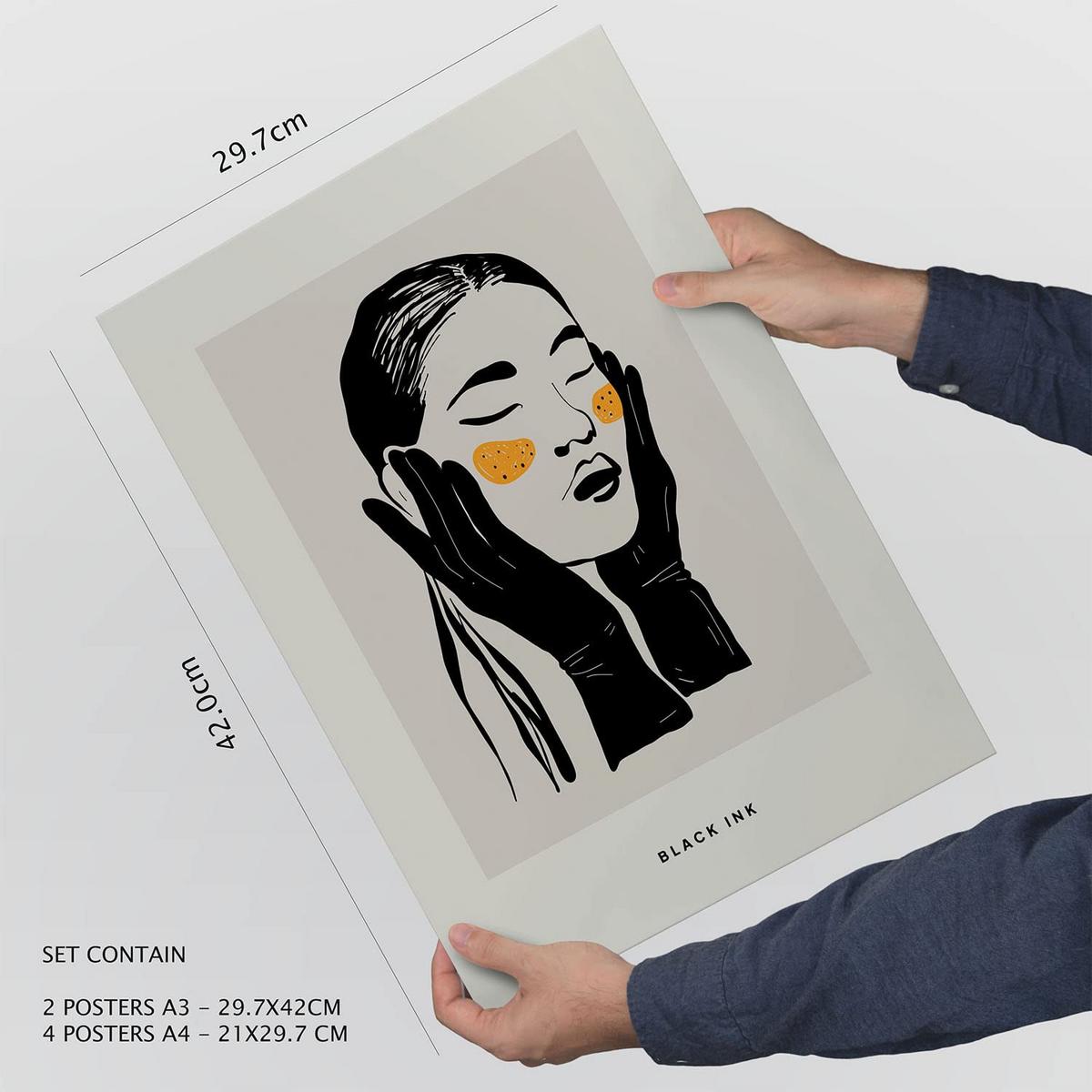 POSTER Set Mit 6 In Schwarzer Tinte Anspruchsvoll Künstlerische Und Abstrakte Drucke Für Innenarchitektur A3 & A4 Schwarzer Rahmen - Schwarz, Papier (29/3cm) - Nacnic