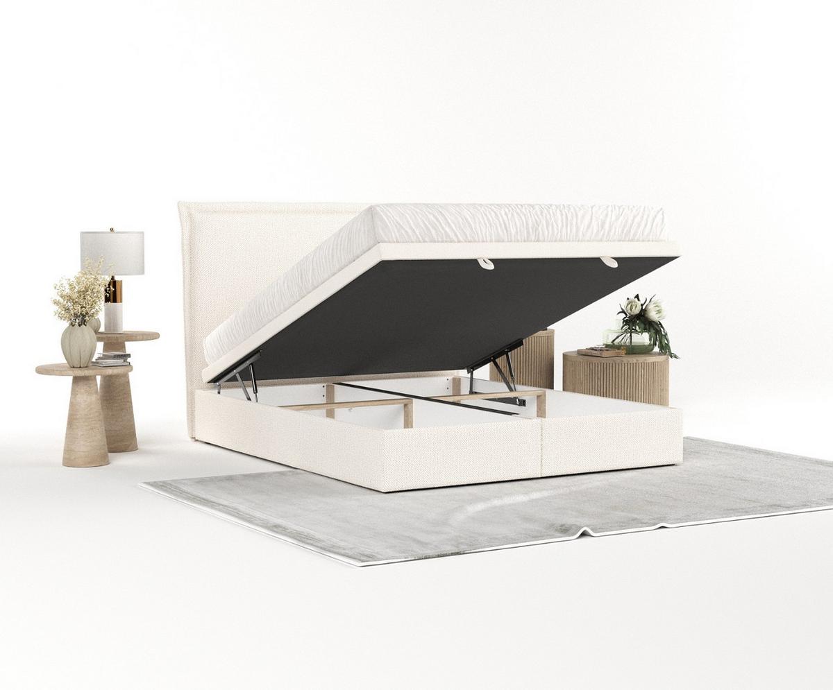 POLSTERBETT Eliot mit Stauraum 200/200 cm Creme im Alta Stoff - Creme/Schwarz, Holz/Holzwerkstoff (200/200cm) - AltaBeds