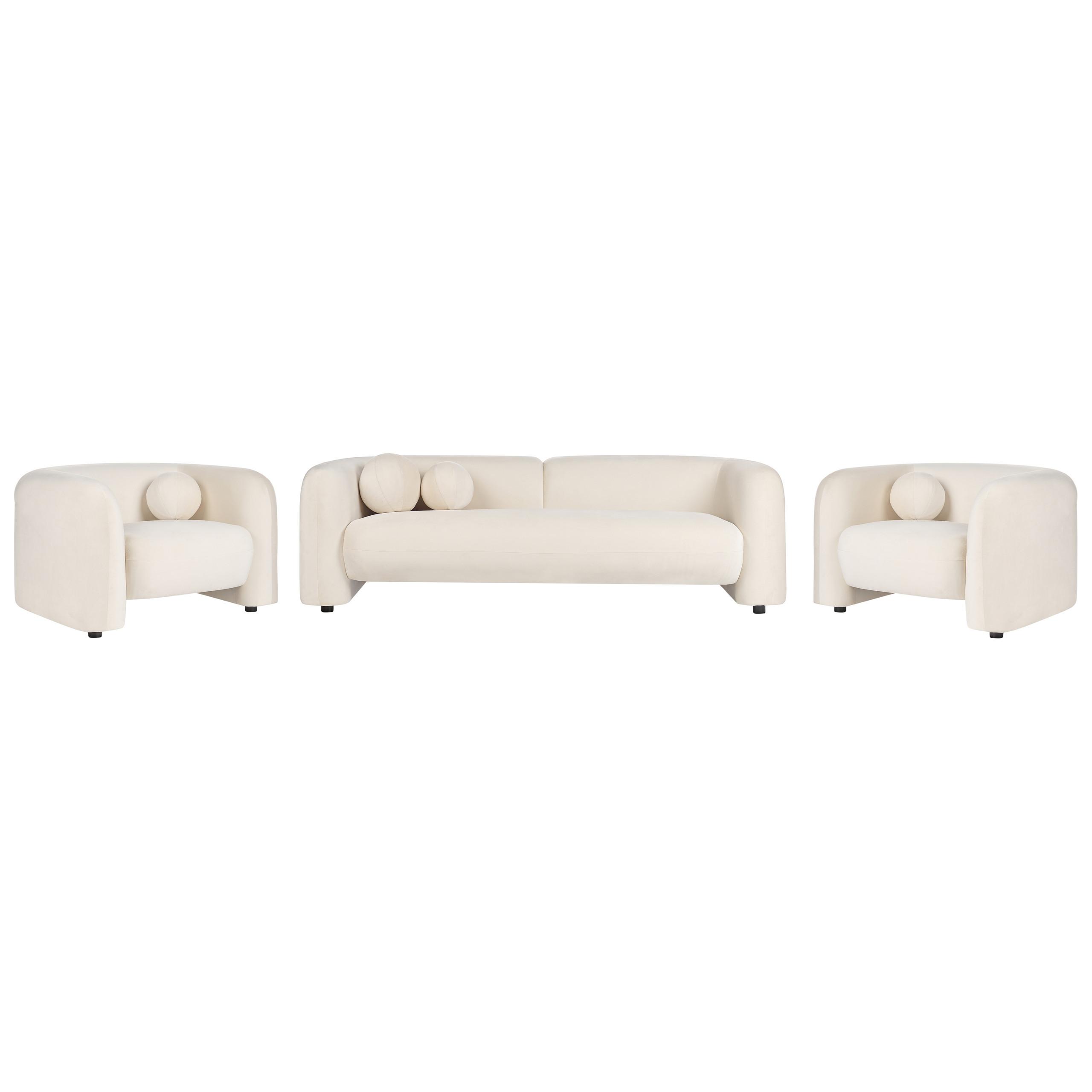 5-SITZER-SOFA SET Samtstoff cremeweiß Leiren - Weiß, Textil (83/83/224cm) - Beliani
