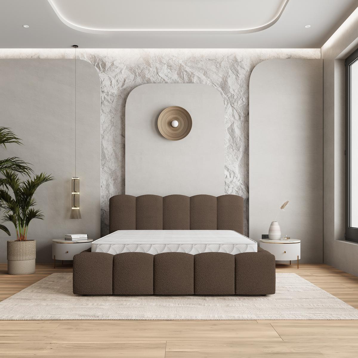 POLSTERBETT FALINA Q 200x200 cm mit Bettkästen - Braun - Braun, Holz/Textil - MASSENO