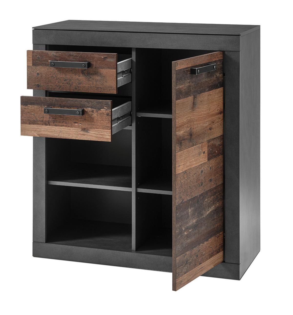 KOMMODE Old Used Wood Shabby Design mit grau, Anrichte, 92 x 104 cm - Braun/Grau, Holzwerkstoff/Kunststoff (92/104/40cm) - Furn.Design
