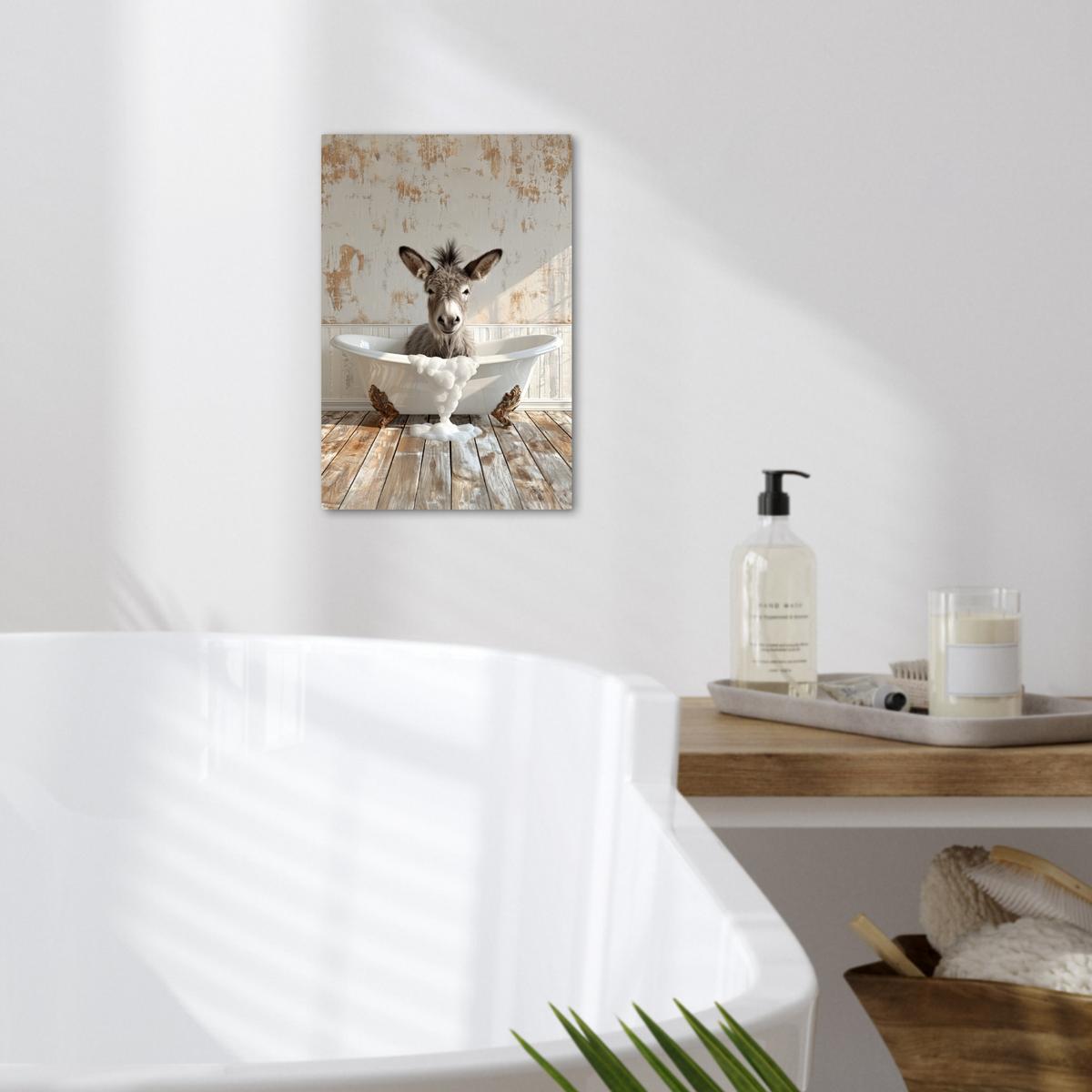 LEINWANDBILD Esel - Tiere - Badewanne - Schaumstoff Deko Wohnzimmer 20x30 cm - Weiß, Textil (20/30cm) - MuchoWow