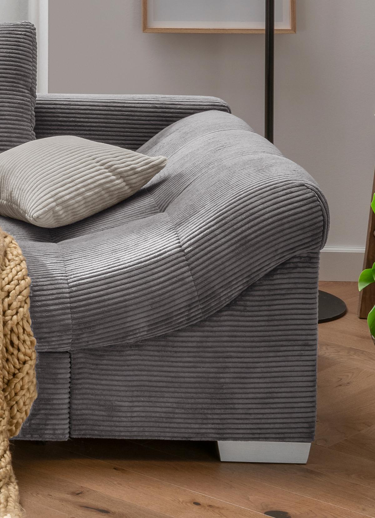 ECKSOFA mit Schlaffunktion, Wellenunterfederung, Ottomane links B298/T202/H84 cm, Liegefl. 154x227 cm, Cord Grau / 17202 - Beige/Silberfarben, Holzwerkstoff/Textil (298/202cm) - luma-home