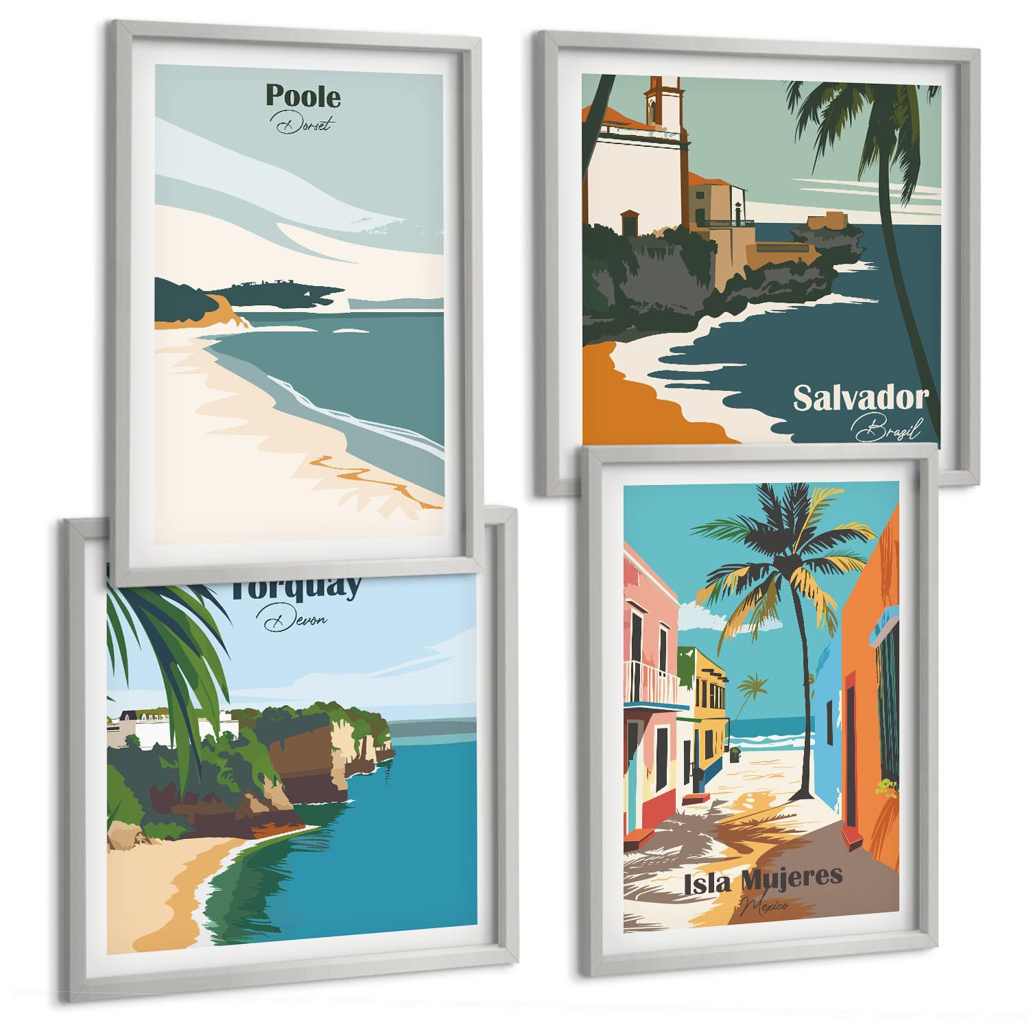 BILDER SET 4er Set - 50x50 cm & 40x60 cm Silberner Rahmen - Tropische Strände und Palmen - Silberfarben, Kunststoff (50/50cm) - TULUP