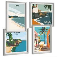 BILDER SET 4er Set - 50x50 cm & 40x60 cm Silberner Rahmen - Tropische Strände und Palmen - Silberfarben, Kunststoff (50/50cm) - TULUP