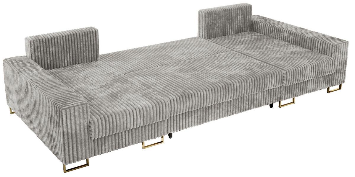 WOHNLANDSCHAFT DORIAN U Cord Hellgrau - Goldfarben/Hellgrau, Textil/Metall (312/85/138cm) - MKS