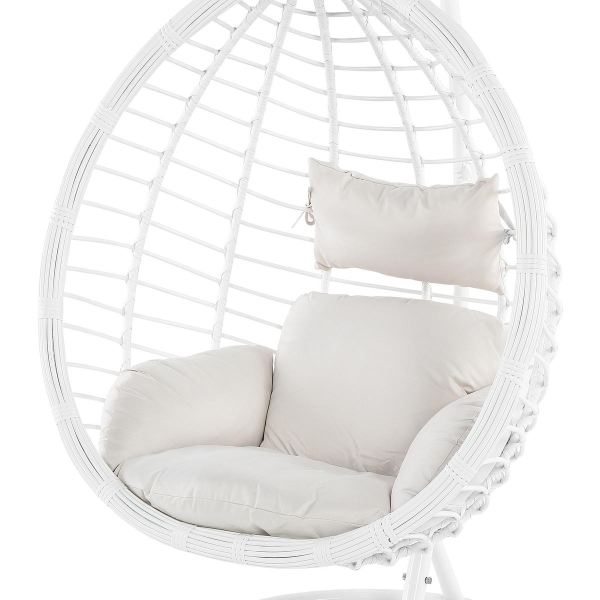 HÄNGESESSEL mit Gestell PE Rattan weiß 106 cm Fano - Weiß, Kunststoff (108/200/108cm) - Beliani