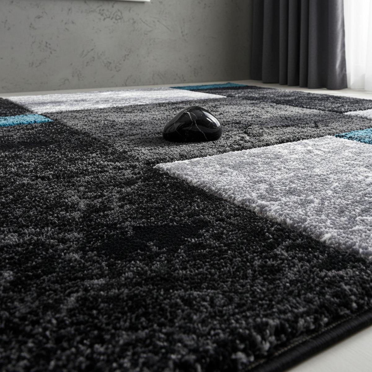 KURZFLORTEPPICH LATEMAR, kariert, Türkis, 140 x 200 cm - Blau, Textil (140/200cm) - KADIMA DESIGN