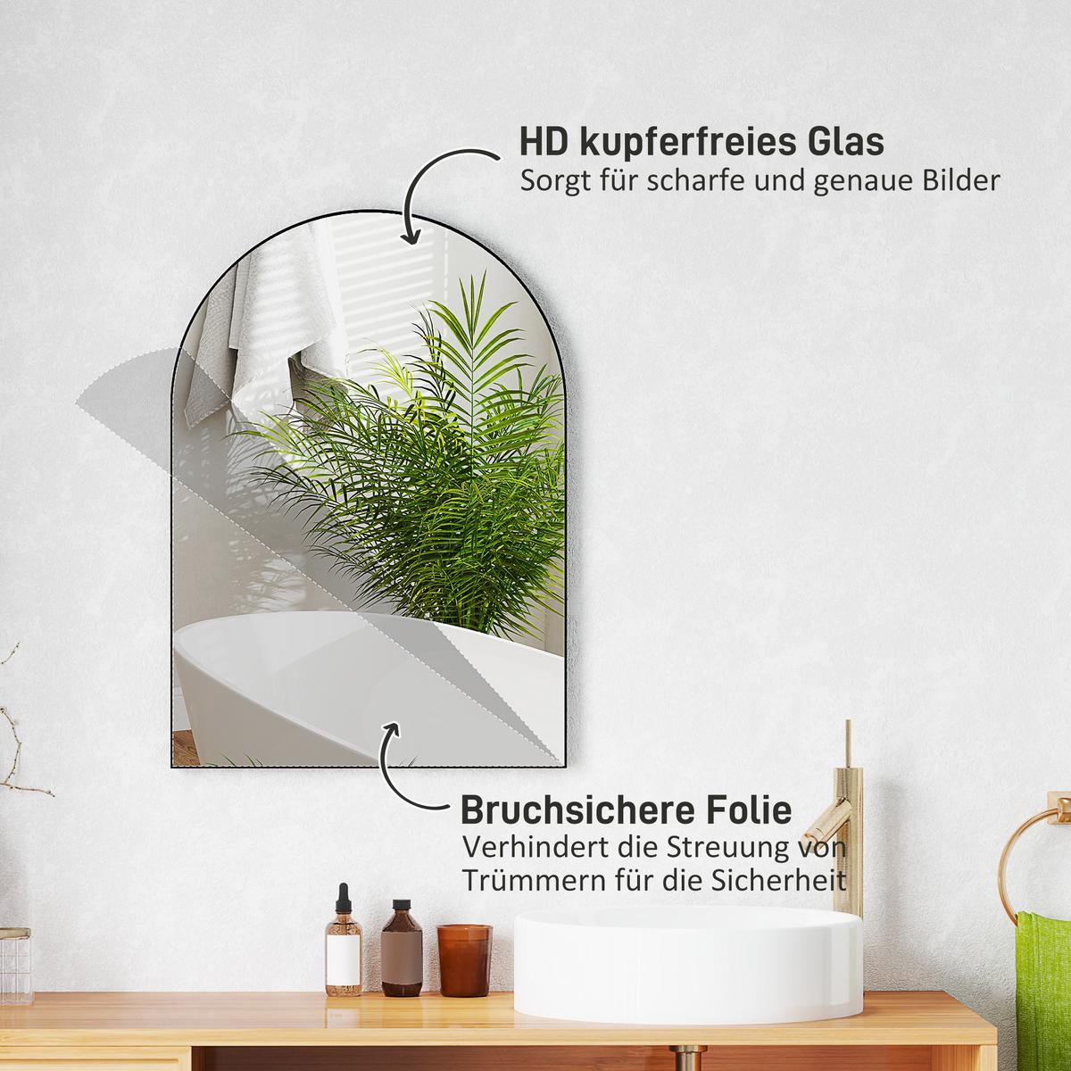 BADSPIEGEL 50 x 70 cm Spiegel mit Splitterschutzfolie, Schwarz - Schwarz, Glas (3/70/50cm) - HOMCOM