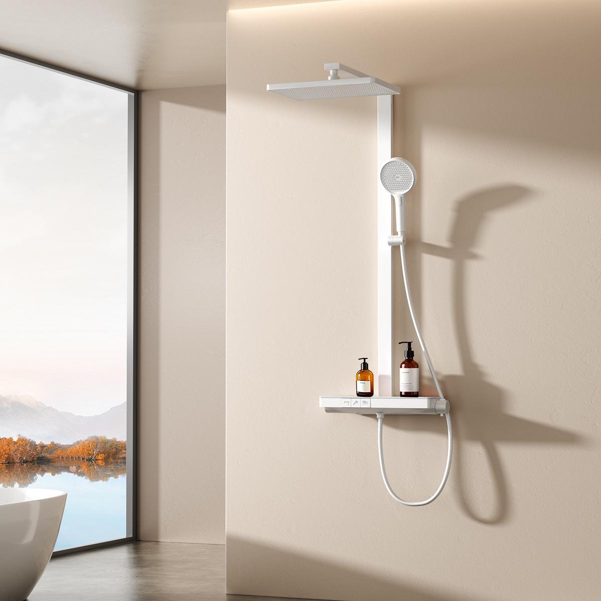 ÜBERKOPFBRAUSESET mit Brausethermostat Weiß 105/40,1/57,3 cm - Weiß, Metall (43.7/112.2/62.5cm) - EMKE