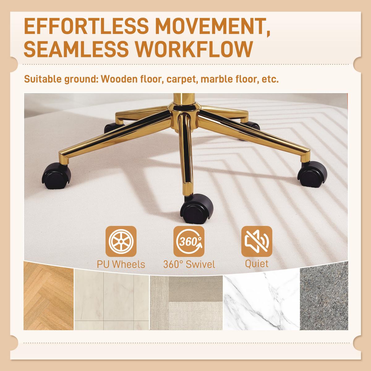 SCHREIBTISCHSTUHL höhenverstellbar Homeoffice Stuhl mit Samtoptik Cremeweiß - Goldfarben/Creme, Textil/Metall (61/84/62cm) - HOMCOM