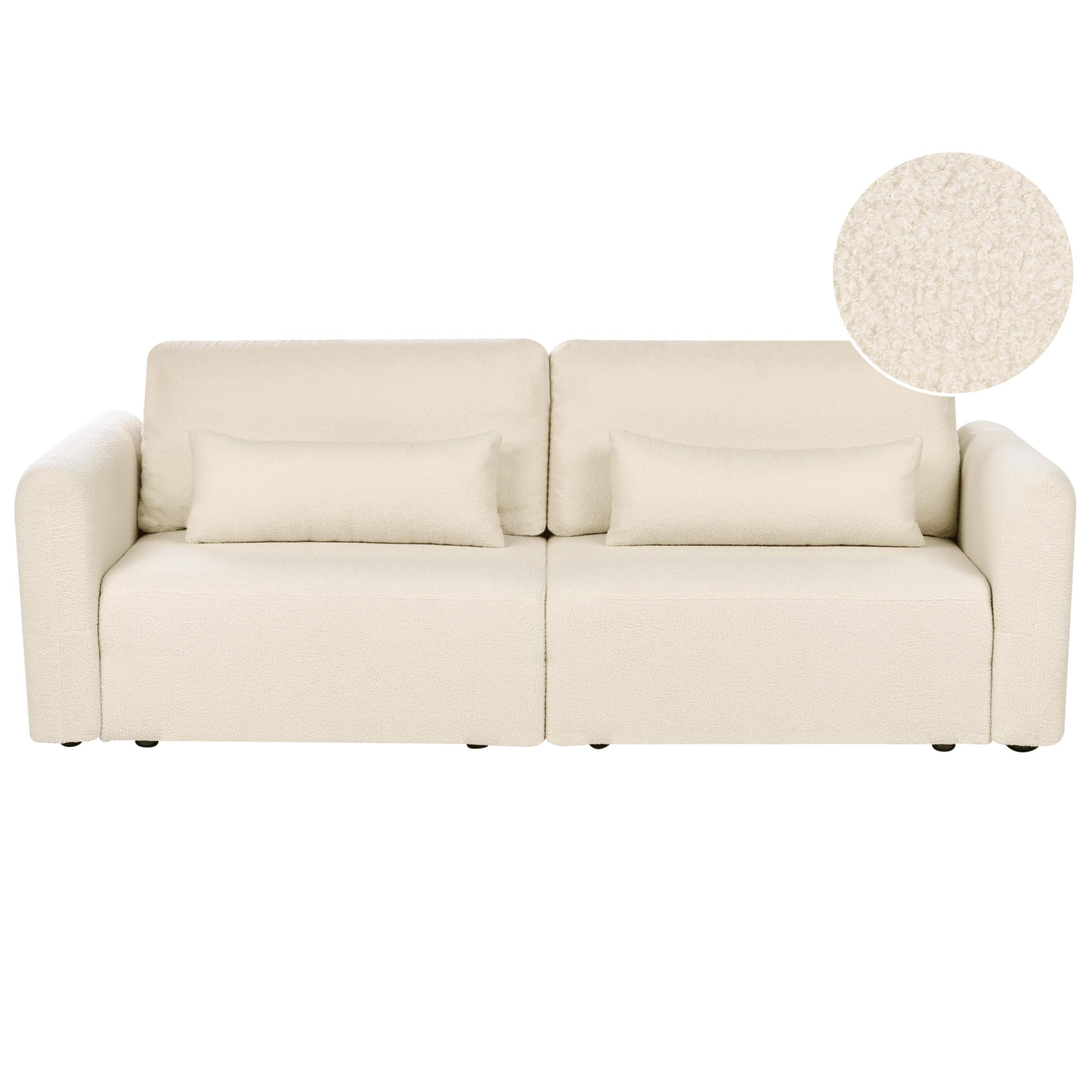 SCHLAFSOFA 3-Sitzer Bouclé Cremeweiß mit Stauraum Vaxholm - Creme, Textil (232/86/87cm) - Beliani