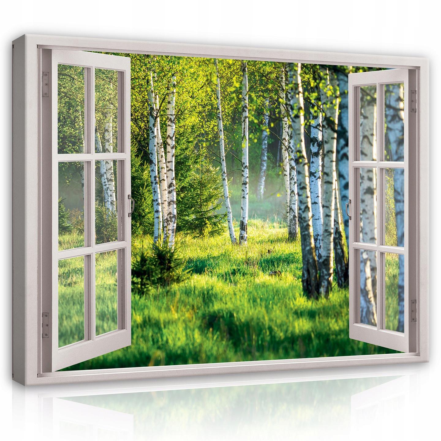 LEINWAND BILDER Fenster Wald Wohnzimmer 100x70 - Multicolor, Holzwerkstoff (100/70cm) - Wallarena