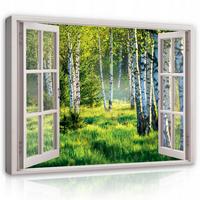 LEINWAND BILDER Fenster Wald Wohnzimmer 100x70 - Multicolor, Holzwerkstoff (100/70cm) - Wallarena