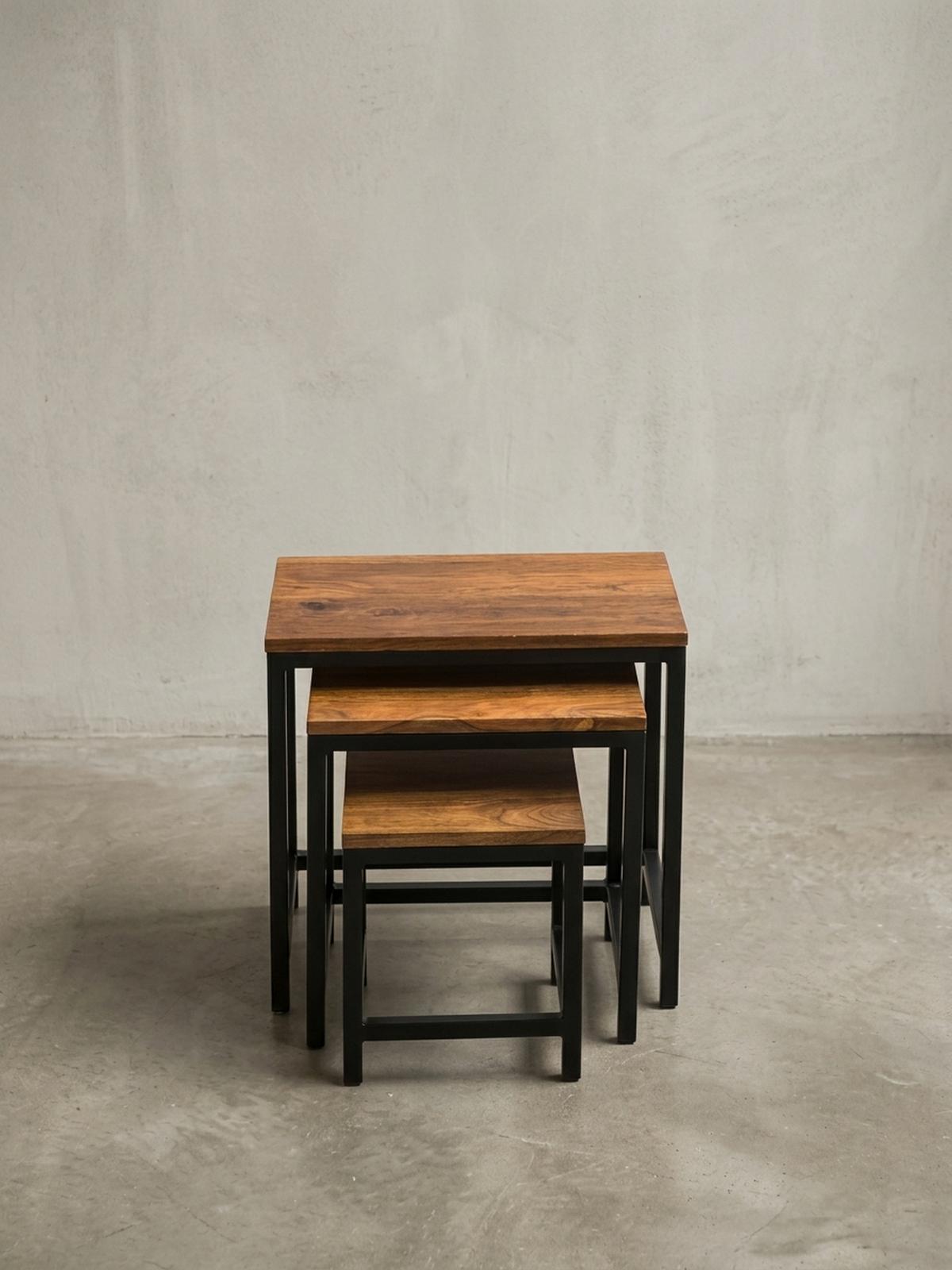 BEISTELLTISCH Set – 3-teilig Massivholz Metallbeine handgefertigt - Schwarz/Braun, Holz/Metall (30/45/45cm) - KADIMA DESIGN