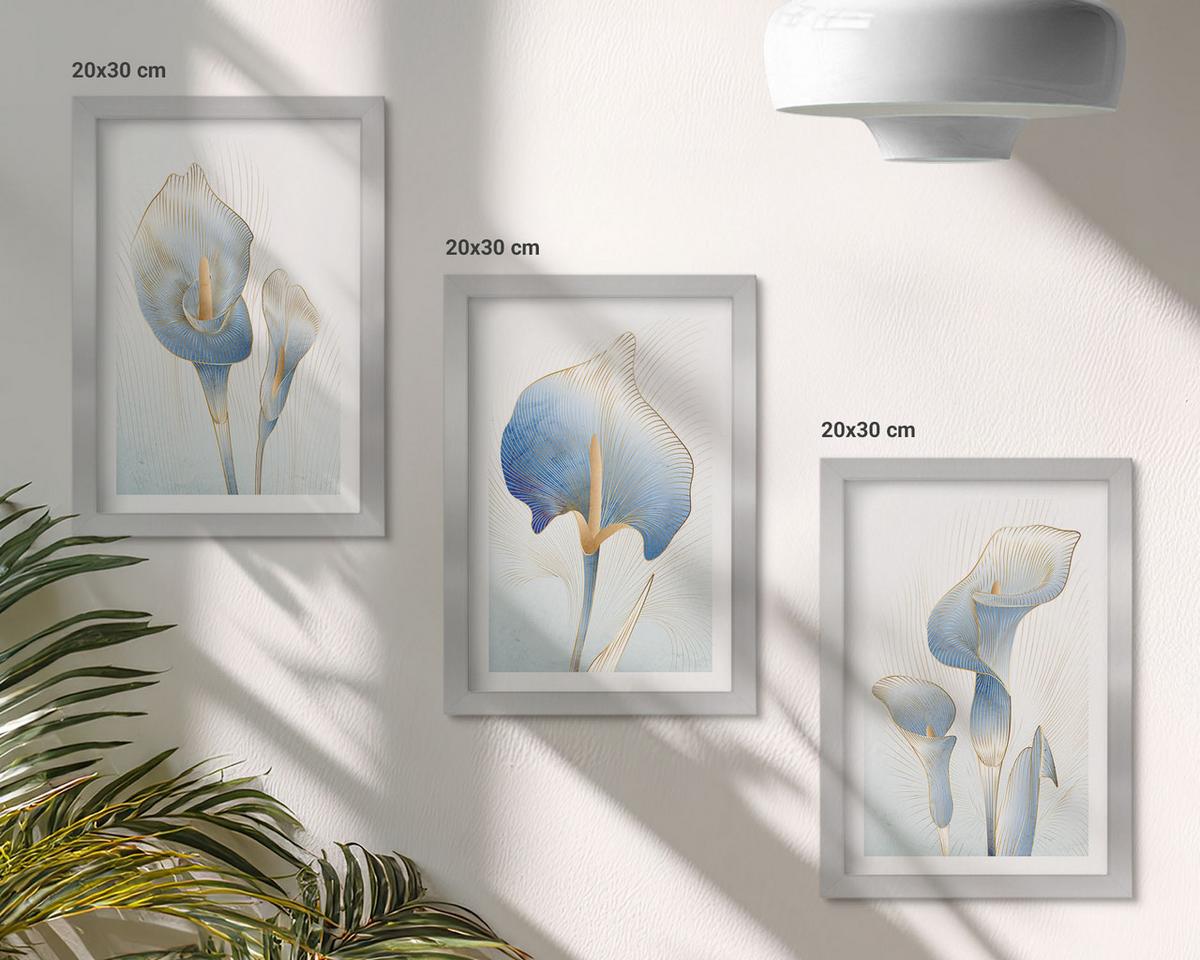 BILDER SET 3er Set - 20x30 cm Silberner Rahmen - Blaue Blumen im Hintergrund - Silberfarben, Kunststoff (20/30cm) - TULUP