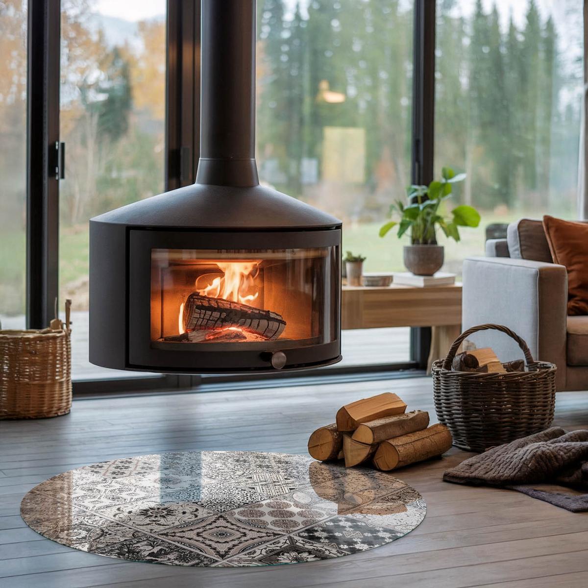 GLASPLATTE für Kamin Ø 100 cm - Schwarz, Glas (100/100/0.4cm) - TULUP
