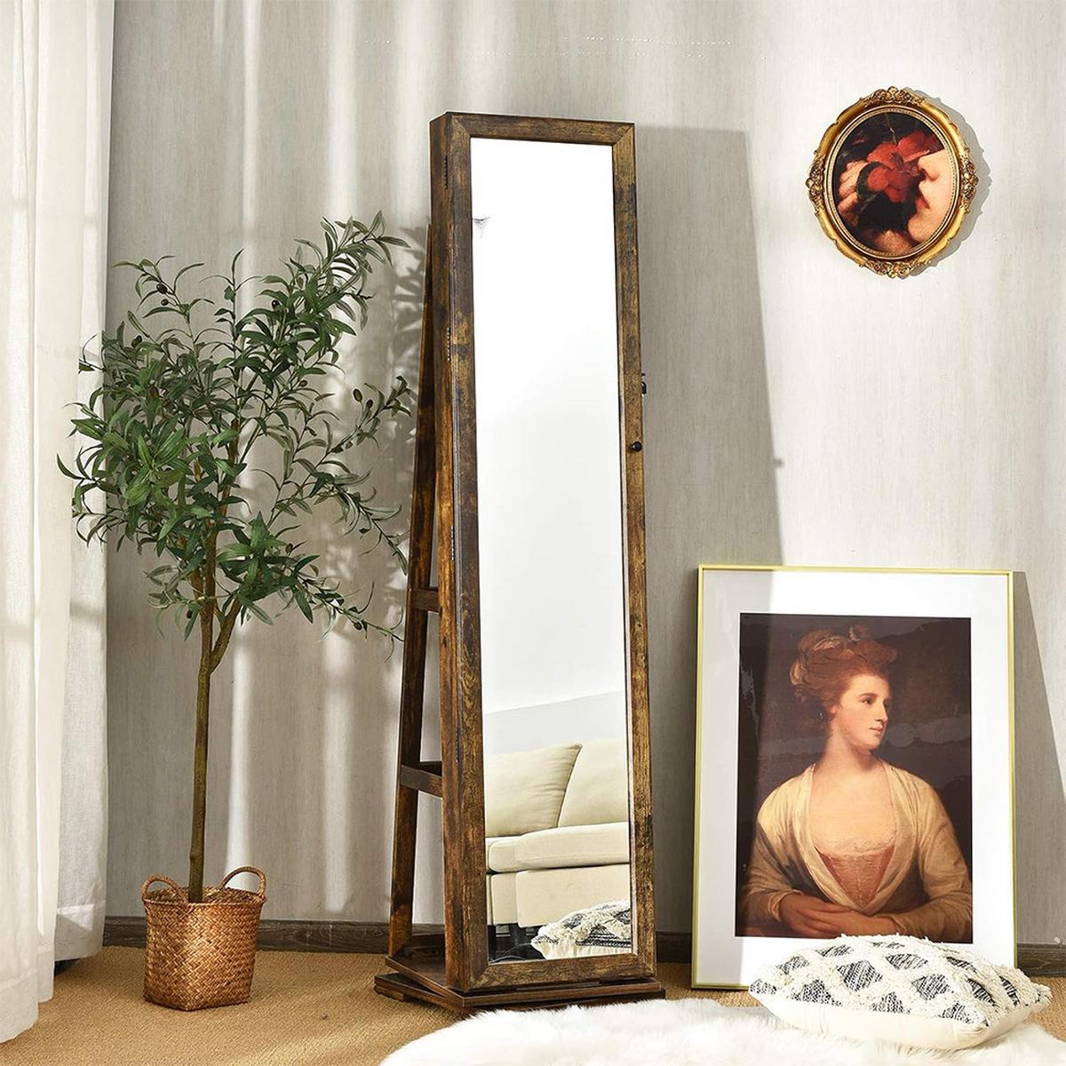 SCHMUCKSCHRANK 161cm Braun - Hellbraun, Holz (39/161/39cm) - COSTWAY