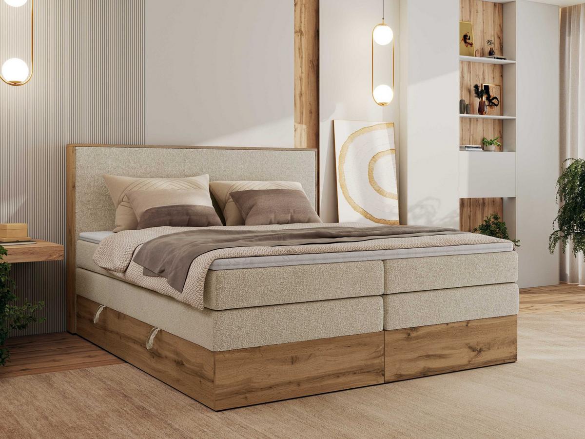 BOXBETT WOOD CLASSIC KING 200/200 - Creme Strukture - H3 - Creme, Textil (200/200cm) - MKS