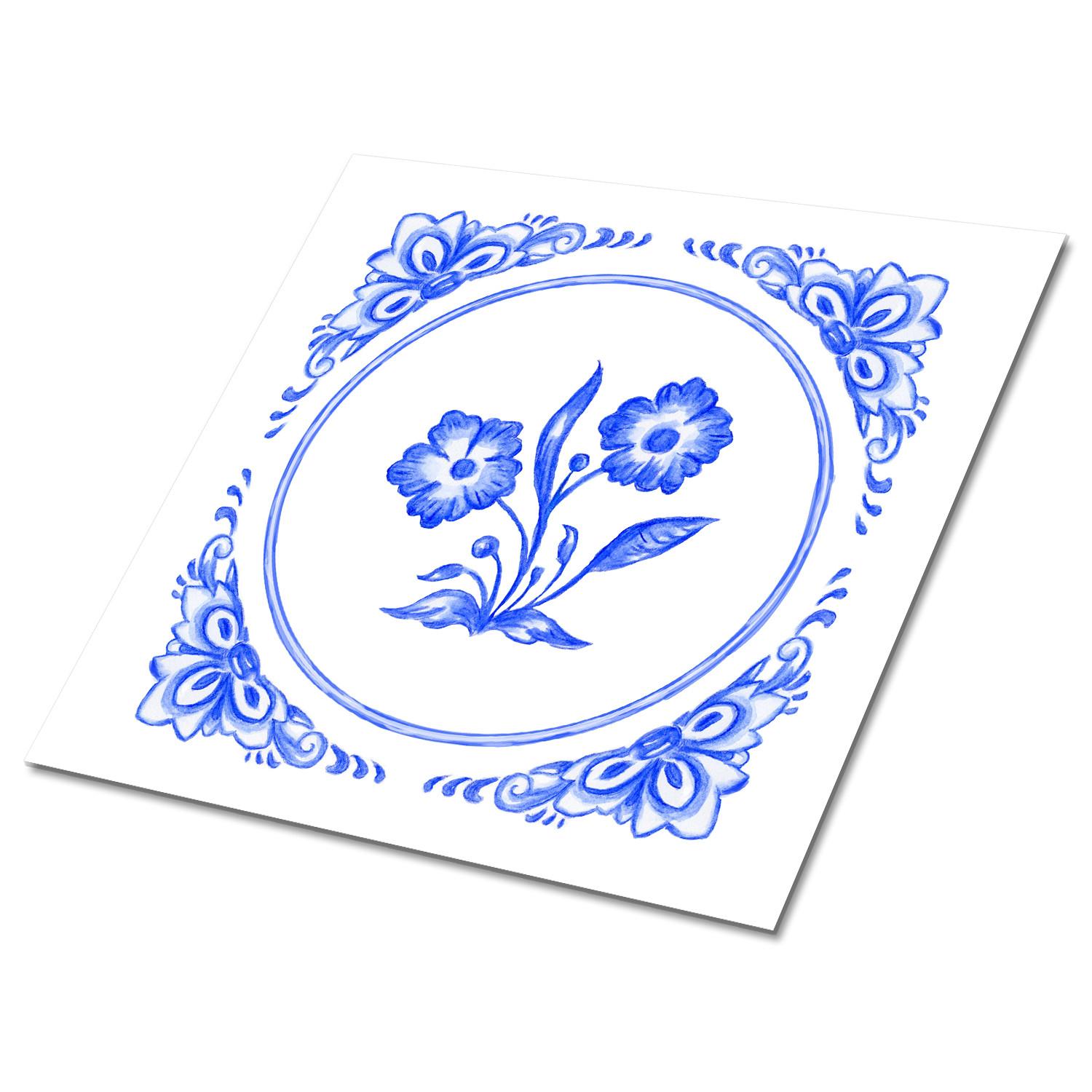 SELBSTKLEBENDE Wandfliesen 9 Stück 30x30 cm - Azulejo-Blume - Blau, Textil (30/1.6/30cm) - TULUP