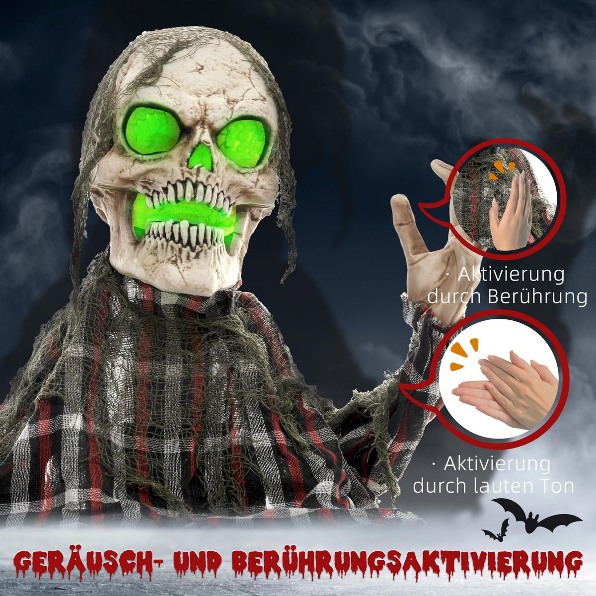 70CM Halloween Dekoration Skelett Halbkörper Figur mit LED-Lichter Soundfunktion - Dunkelgrau, Kunststoff (16/70/40cm) - HOMCOM