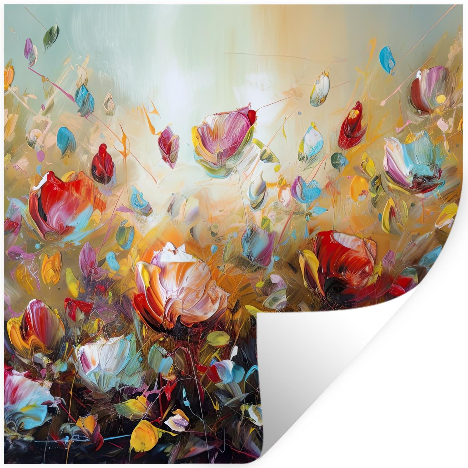 WANDTATTOO Blumen - Kunst - Natur - Ölgemälde Wanddeko 50x50 cm - Multicolor, Kunststoff (50/50/0.1cm) - MuchoWow