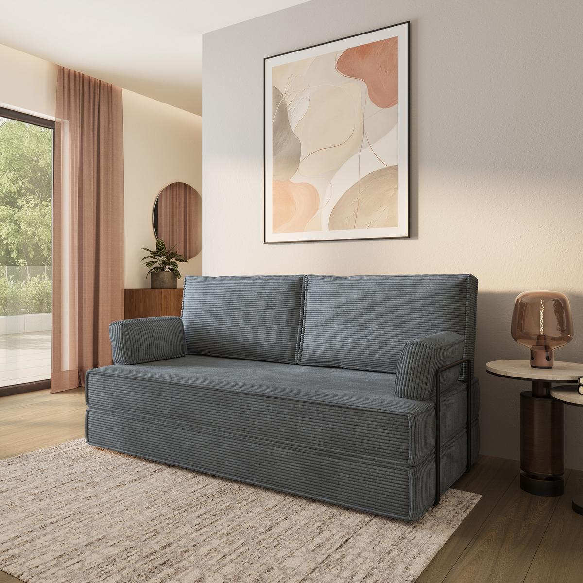 BETTSOFA SILAR aus Schaumstoff Kordstoff Grau Schlaffunktion - Grau, Textil (170/86/80cm) - MASSENO