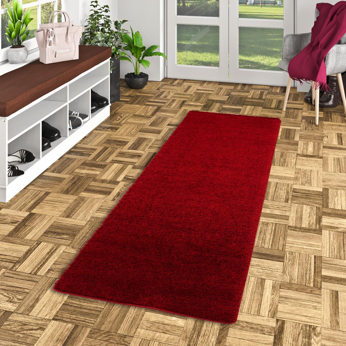 HOCHFLOR SHAGGY LÄUFER TEPPICH PALACE - Weinrot, Textil (80/160cm) - Snapstyle