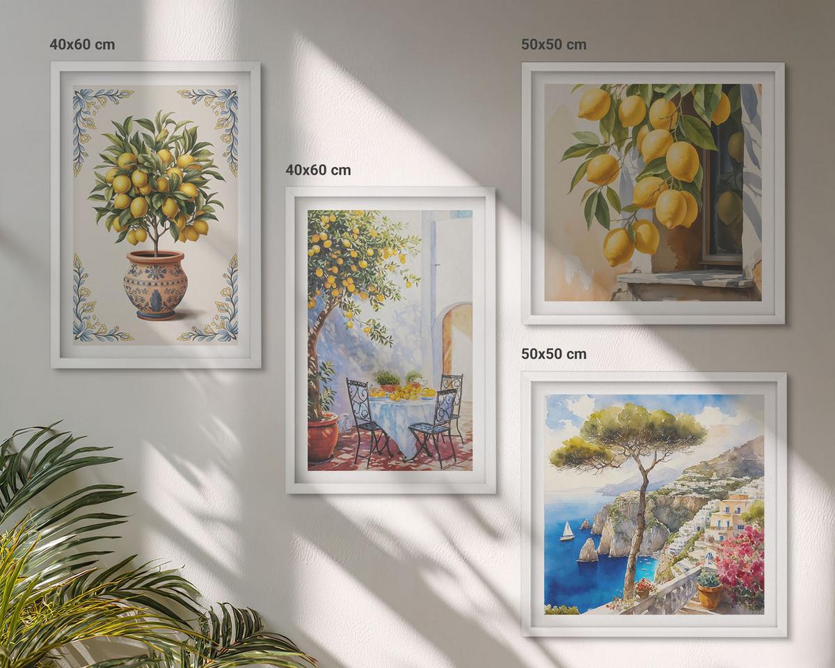 BILDER SET 4er Set - 50x50 cm & 40x60 cm Weißer Rahmen - Zitronenbäume in der Sonne - Weiß, Kunststoff (50/50cm) - TULUP