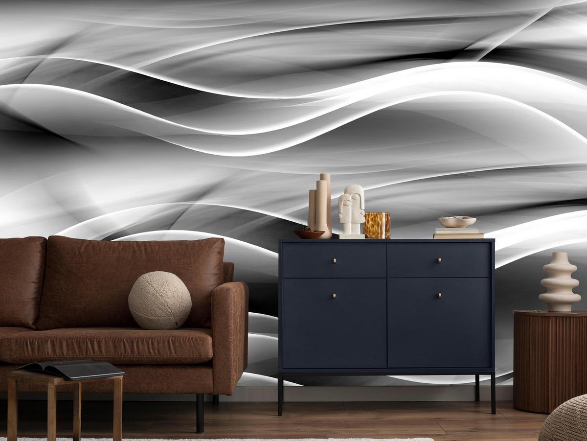 FOTOTAPETE für Badezimmer Abstrakte Monochrom Wellen Modern 400x280 - Schwarz/Weiß, Papier (400/280cm) - Muralo
