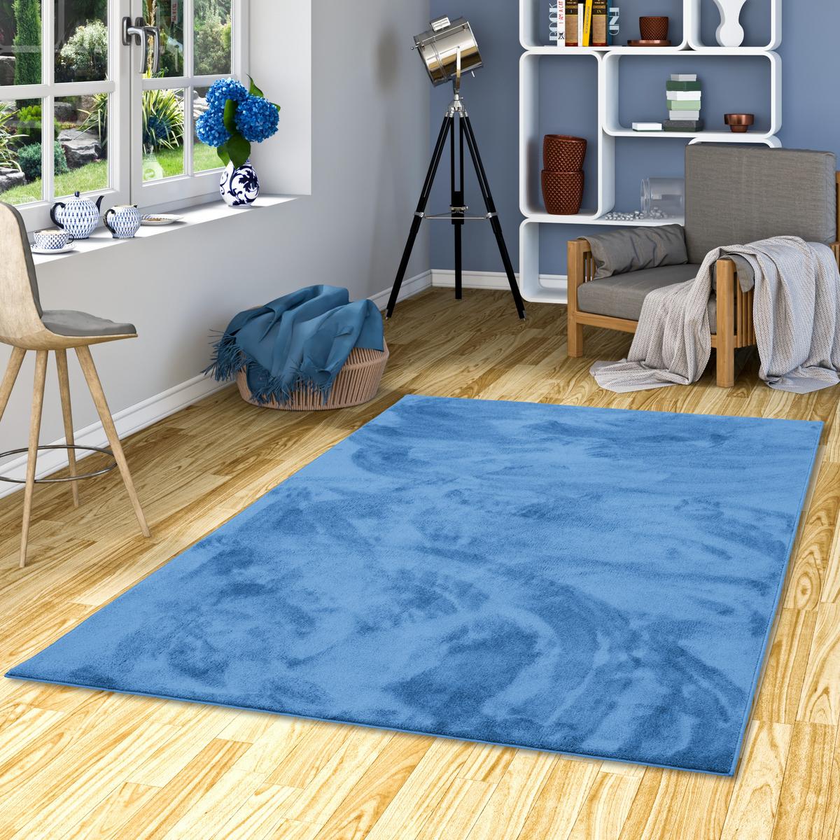 LUXUS SUPER SOFT HOCHFLOR LANGFLOR TEPPICH DELUXE - Blau, Textil (133/133cm) - Snapstyle