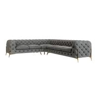 ECKSOFA Chesterfield Lexi Grau Samt, langer Schenkel rechts - Goldfarben/Grau, Holz/Textil (323/264cm) - S-Style Möbel