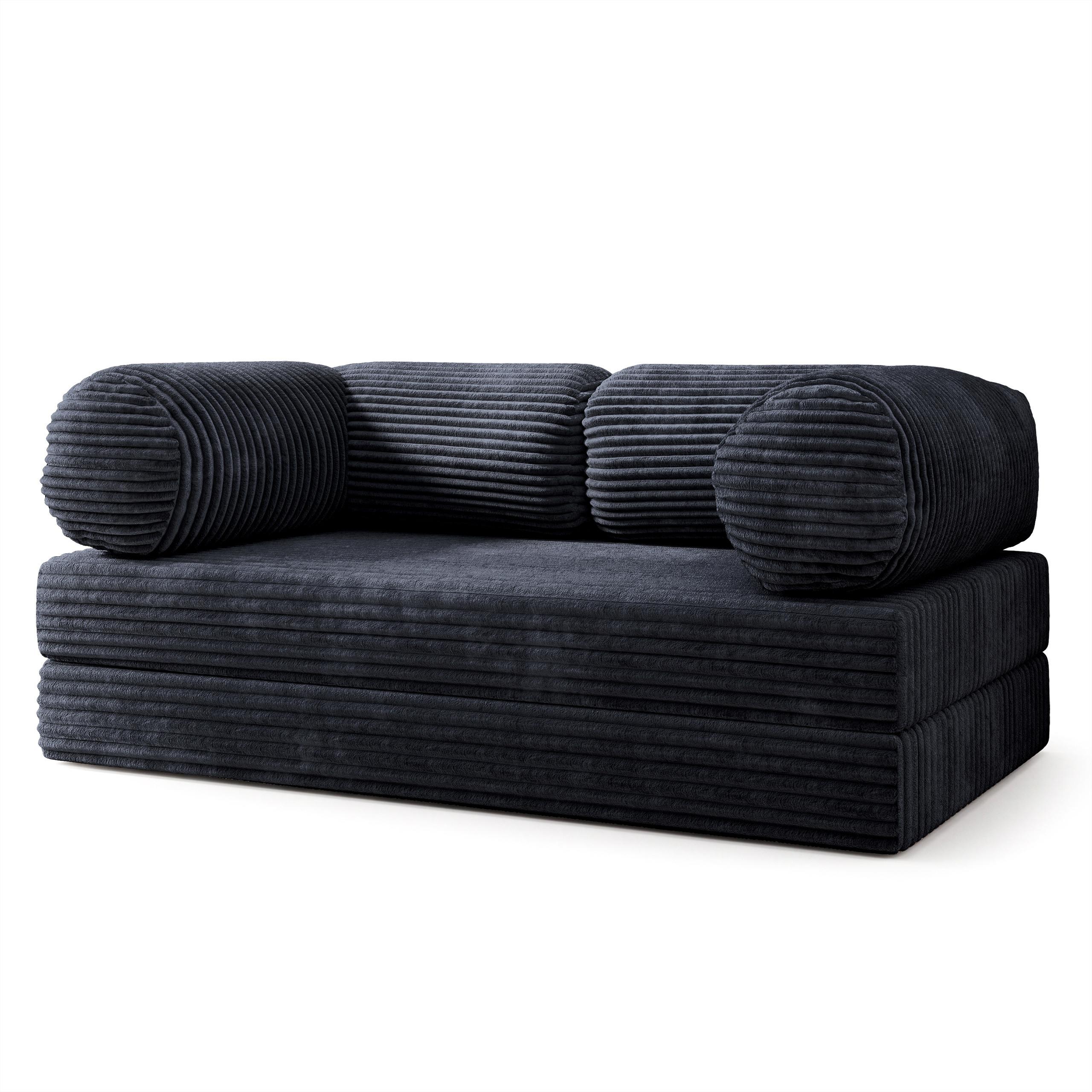 BETTSOFA ALVIO aus Schaumstoff Kordstoff Schwarz Schlaffunktion - Schwarz, Textil (170/68/80cm) - MASSENO
