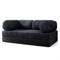 BETTSOFA ALVIO aus Schaumstoff Kordstoff Schwarz Schlaffunktion - Schwarz, Textil (170/68/80cm) - MASSENO