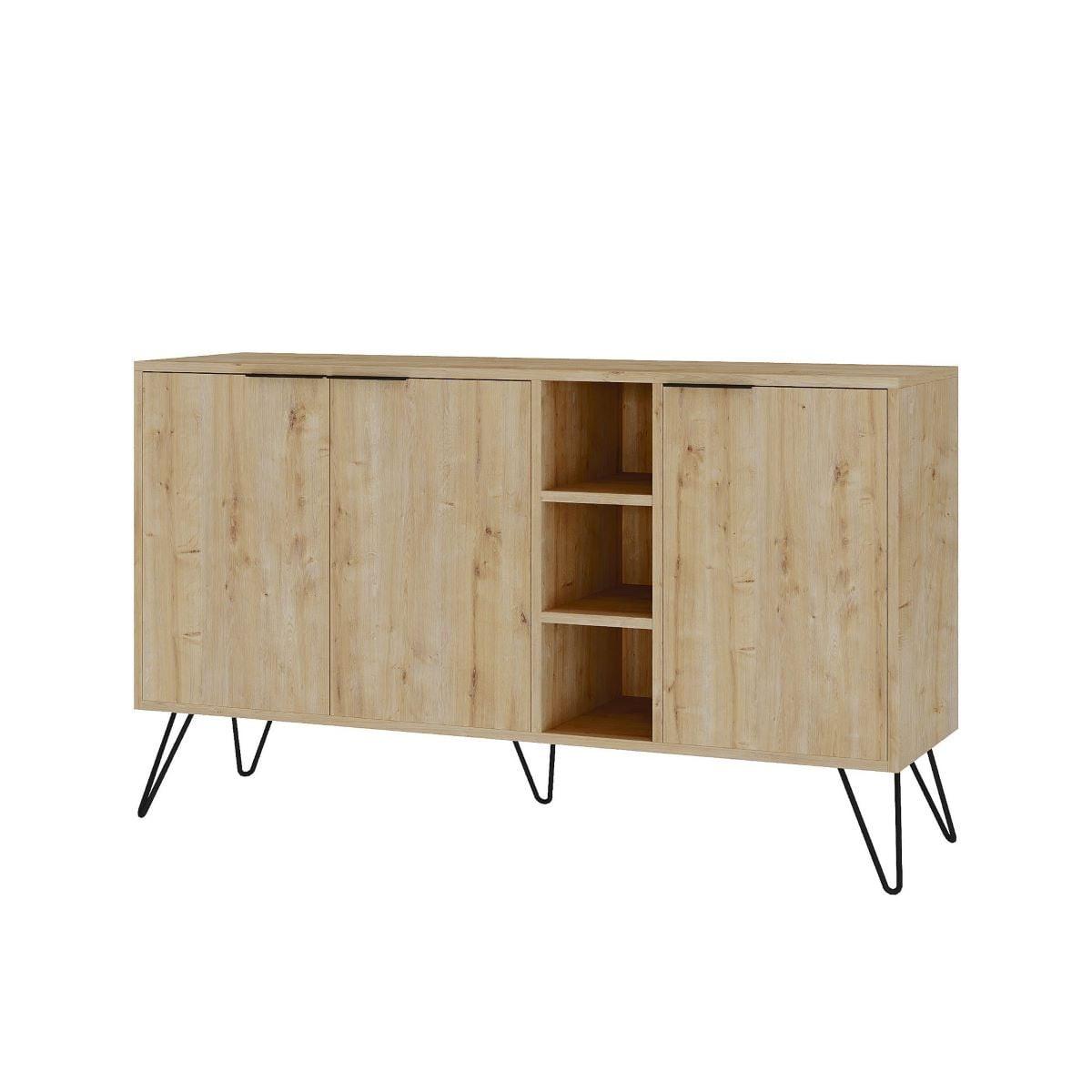 SIDEBOARD 3 Nischen und 3 Türen L142 cm - Clara - Eichefarben, Holzwerkstoff (35.6/83/15cm) - Calicosy
