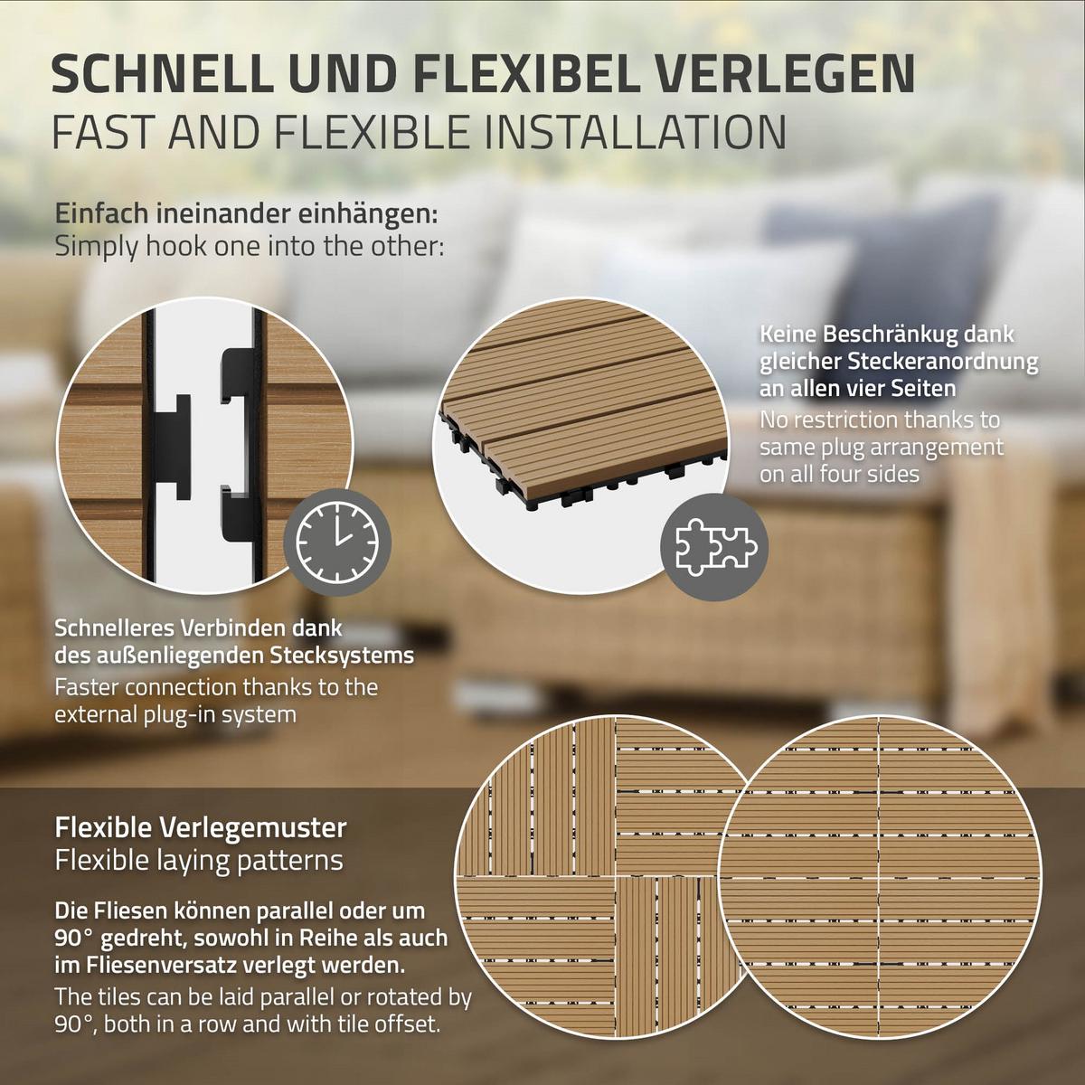 BODENPLATTE 3er Set - Teakfarben, Holzwerkstoff (30/30/2cm) - ECD-Germany