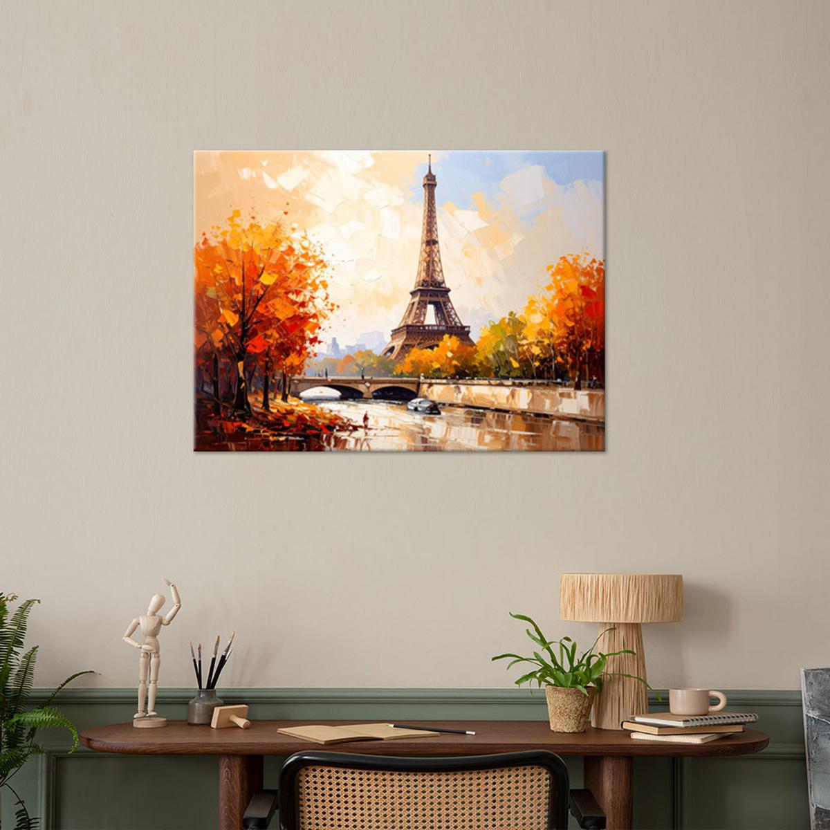LEINWANDBILD Eiffelturm Paris Landschaft wie gemalt 60x40cm - Beige, Textil (60/40cm) - Feeby