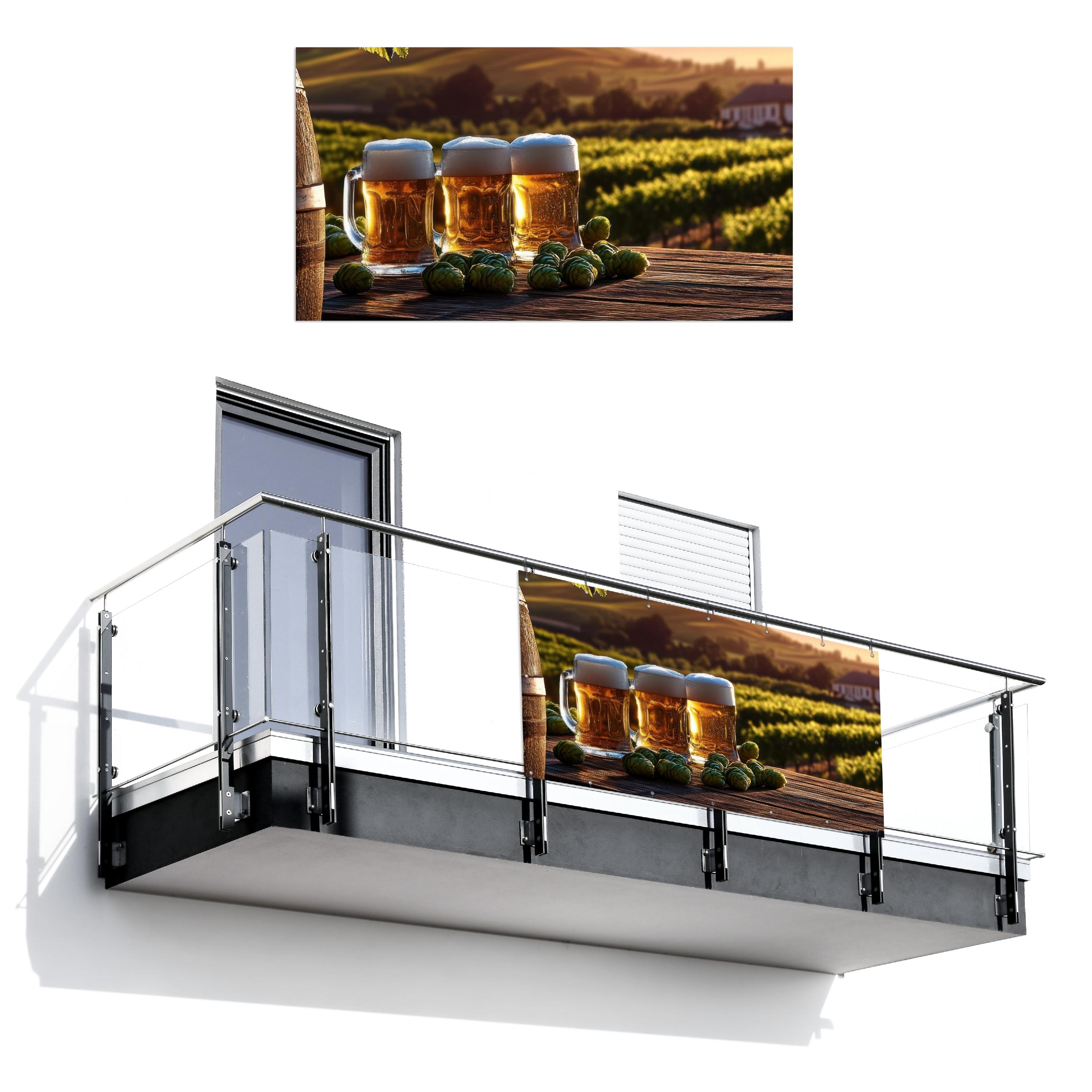 BALKON-SICHTSCHUTZ Bier - Hopfen - Landschaft Witterungsbeständig 200x110 cm - Grün, Kunststoff (200/110cm) - MuchoWow