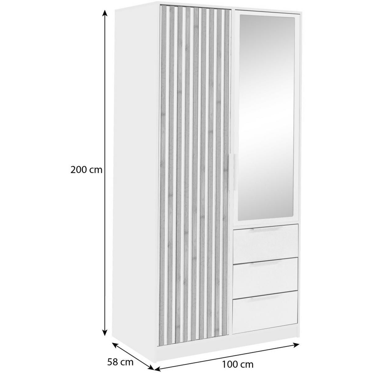 DREHTÜRENSCHRANK Bueno Lux mit 2 Türen und 3 Schubladen, Weiß - Weiß, Holzwerkstoff (100/200/58cm) - Beautysofa