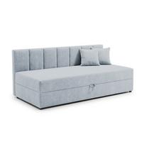 TAGESBETT Lenny mit Rückenlehne und großem Bettkasten aus Hellblau Chenille-Stoff - Schwarz/Hellblau, Holz/Kunststoff (90/200cm) - S-Style Möbel