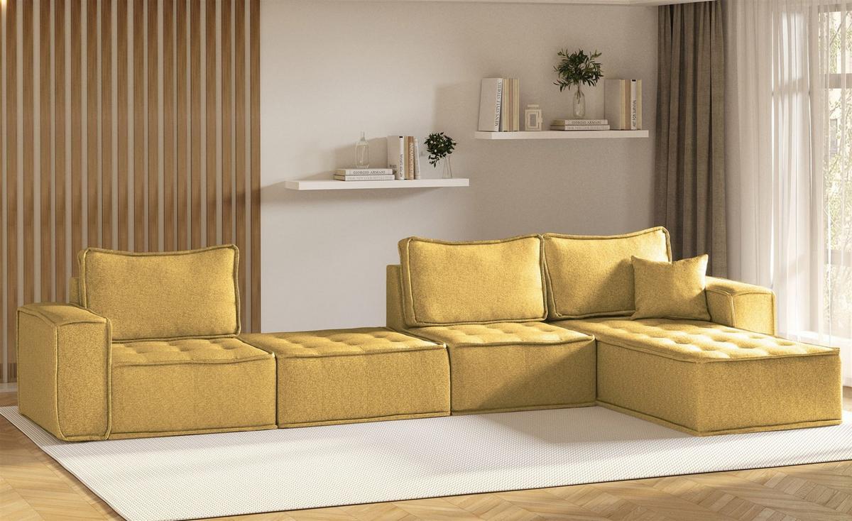POLSTERHOCKER Sande In Raven - Gelb, Holzwerkstoff/Textil (90/38/90cm) - Fun Möbel