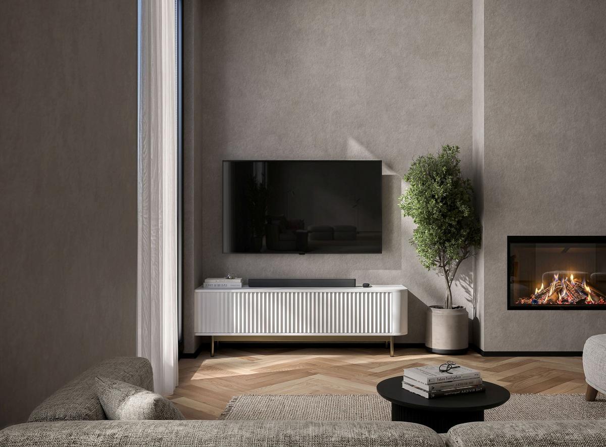TV-LOWBOARD Aurora in Weiß matt 140 cm mit goldenem Metallrahmen - Goldfarben/Weiß, Holzwerkstoff/Metall (140/44/35cm) - Meble Lindner
