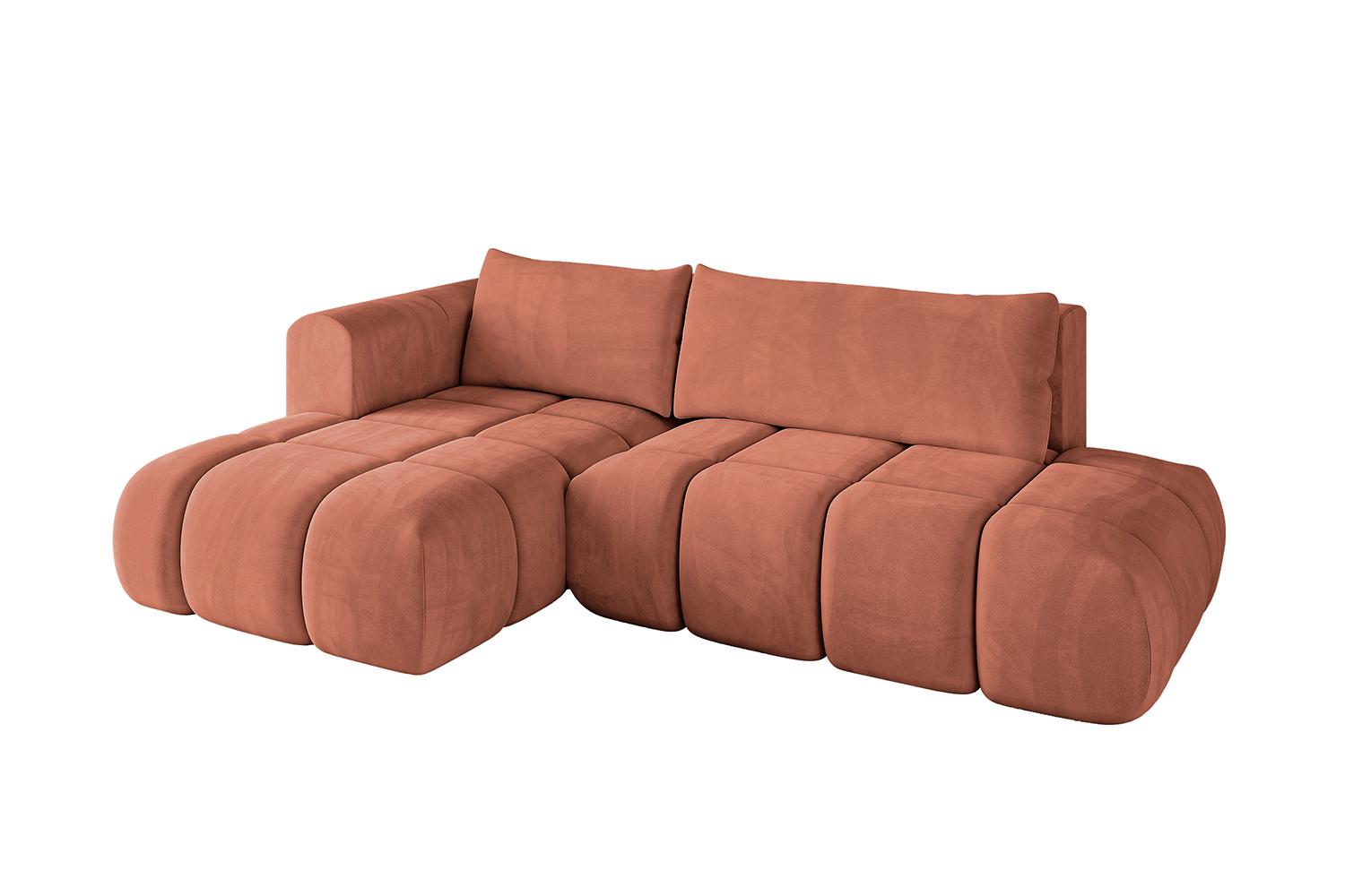 ECKSOFA Ottomane Links CLOUD-L 280x185x90 Apricot Velours - Koralle, Holzwerkstoff/Kunststoff (180/289cm) - ALTDECOR
